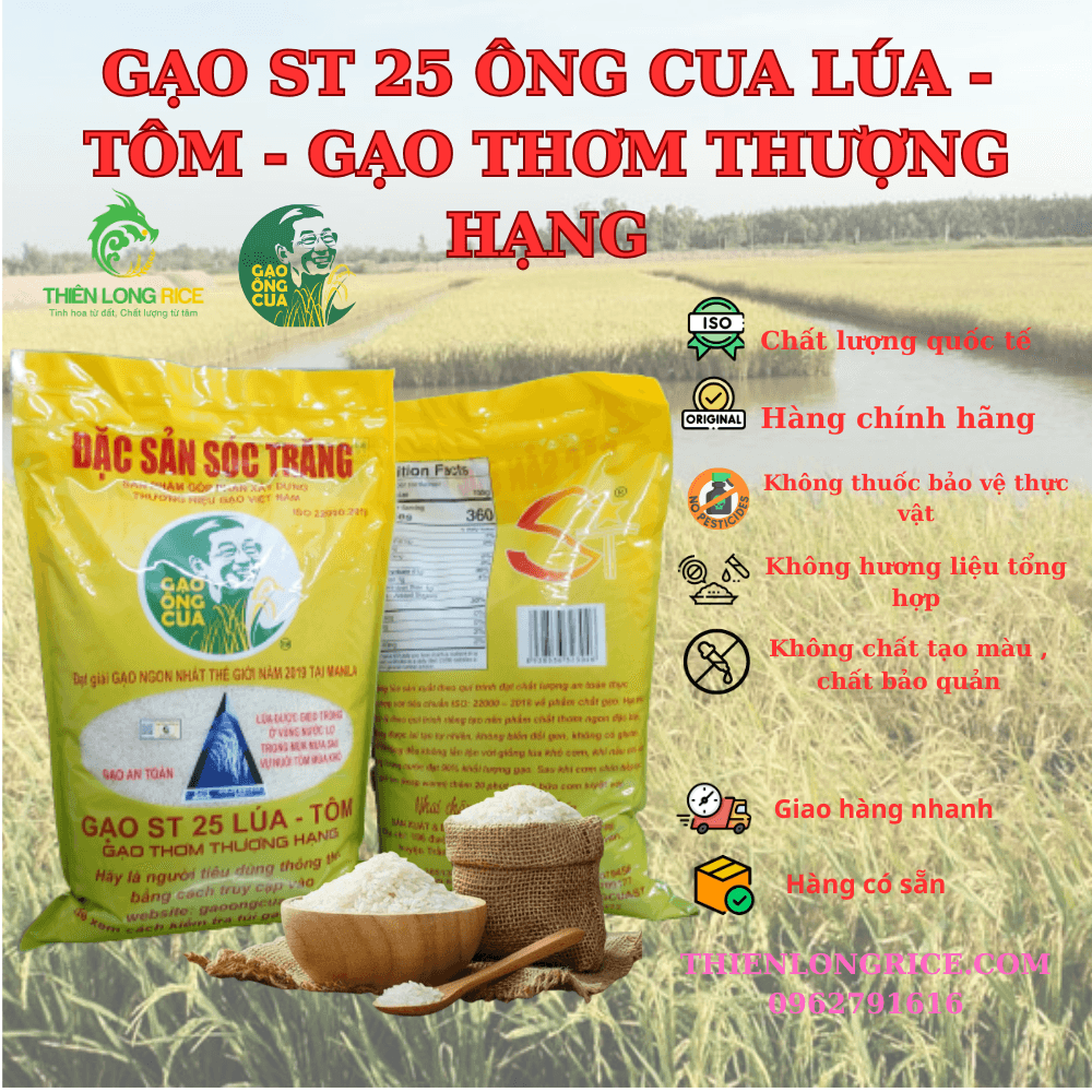 Gạo ST25 Lúa Tôm 5kg - ngon nhất thế giới- Gạo thơm tôm sạch (chính hãng date mới)